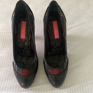 Betsey Johnson Black and Red Plaid Stiletto Heels